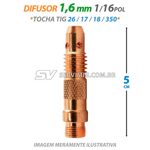 Difusor de Gas 1,6mm - 1/16 - 5cm - 10N31 - Tochas 26 -17 -18 -350