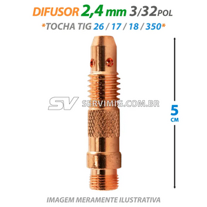 Difusor de Gas 2,4mm - 3/32 - 5cm - 10N32 - Tochas 26 -17 -18 -350