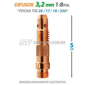 Difusor de Gas 3,2mm - 1/8 - 5cm - 10N28 - Tochas 26 -17 -18 -350