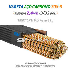 Vareta Tig Ferro Aço Carbono 70s3 - 2,4mm - 3/32 pol