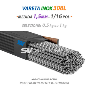 Vareta Tig Inox 308L - 1,5mm - 1/16 pol
