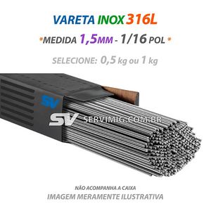 Vareta Tig Inox 316L - 1,5mm - 1/16 pol