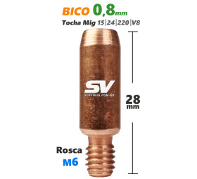 Bico Mig 0,8mm - Rosca M6 x 28mm - Tocha 15-24-220-V8