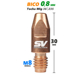 Bico Mig 0,8mm - Rosca M8 x 30mm - Tocha 36 - 235