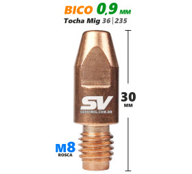 Bico Mig 0,9mm - Rosca M8 x 30mm - Tocha 36 - 235