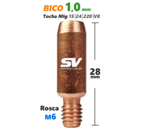 Bico Mig 1,0mm - Rosca M6 x 28mm - Tocha 15-24-220-V8