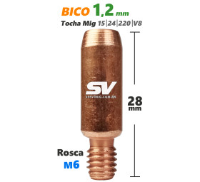 Bico Mig 1,2mm - Rosca M6 x 28mm - Tocha 15-24-220-V8
