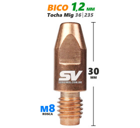 Bico Mig 1,2mm - Rosca M8 x 30mm - Tocha 36 - 235