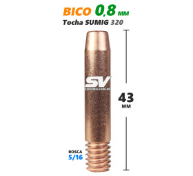Bico Mig 0,8mm - Rosca 5/16 x 43mm - Tocha Mig SU320
