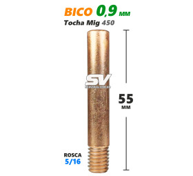 Bico Mig 0,9mm - Rosca 5/16 x 55mm - Tocha Mig 450