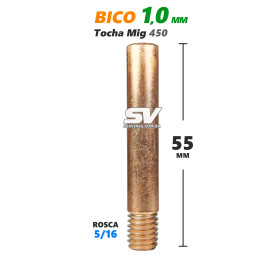 Bico Mig 1,0mm - Rosca 5/16 x 55mm - Tocha Mig 450