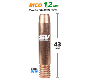 Bico Mig 1,2mm - Rosca 5/16 x 43mm - Tocha Mig SU320