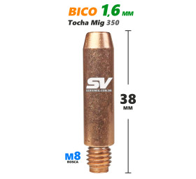 Bico Mig 1,6mm - Rosca M8 x 38mm - Tocha Mig 350