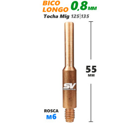 Bico Mig Longo 0,8mm - Rosca M6 x 55mm - Tocha 125 - 135