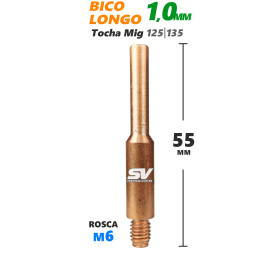 Bico Mig Longo 1.0mm - Rosca M6 x 55mm - Tocha 125 - 135