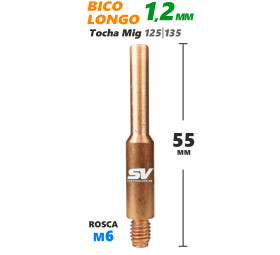 Bico Mig Longo 1.2mm - Rosca M6 x 55mm - Tocha 125 - 135