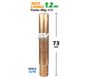 Bico Mig Longo 1,2mm - Rosca 5/16 x 73mm - Tocha Mig 450