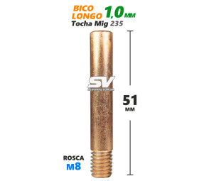 Bico Mig Longo 1,0mm - Rosca M8 x 51mm - Tocha Mig 235