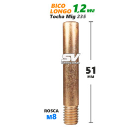 Bico Mig Longo 1,2mm - Rosca M8 x 51mm - Tocha Mig 235
