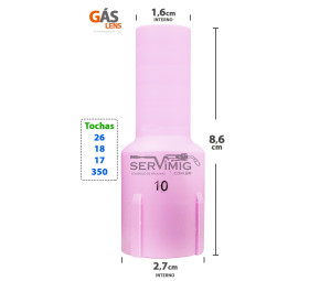 Bocal Gas Lens Longo Tig nº 10 para tochas 26 -17 -18 -350