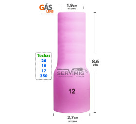Bocal Gas Lens Longo Tig nº 12 para tochas 26 -17 -18 -350