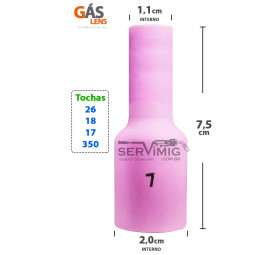 Bocal Gas Lens Longo Tig nº 7 para tochas 26 -17 -18 -350