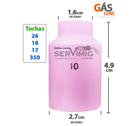 Bocal Gas Lens Pesado Tig nº 10 para tochas 26 -17 -18 -350