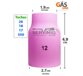 Bocal Gas Lens Pesado Tig nº 12 para tochas 26 -17 -18 -350