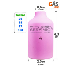 Bocal Gas Lens Tig nº 4 para tochas 26 -17 -18 -350