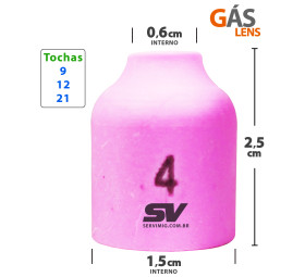 Bocal Gas Lens Tig nº4 para tochas 9 -12 -21 