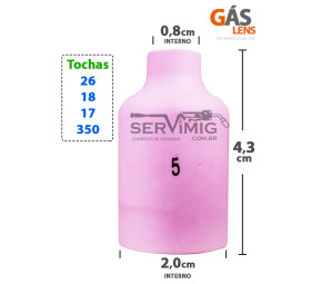 Bocal Gas Lens Tig nº 5 para tochas 26 -17 -18 -350