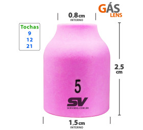 Bocal Gas Lens Tig n 5 para tochas 9 -12 -21