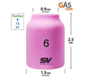 Bocal Gas Lens Tig n 6 para tochas 9 -12 -21