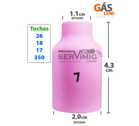 Bocal Gas Lens Tig nº 7 para tochas 26 -17 -18 -350