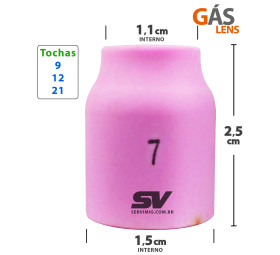 Bocal Gas Lens Tig n 7 para tochas 9 -12 -21