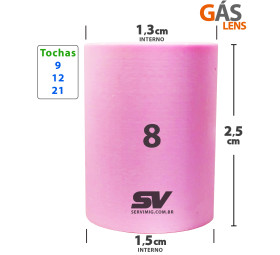 Bocal Gas Lens Tig n 8 para tochas 9 -12 -21
