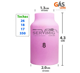 Bocal Gas Lens Tig nº 8 para tochas 26 -17 -18 -350