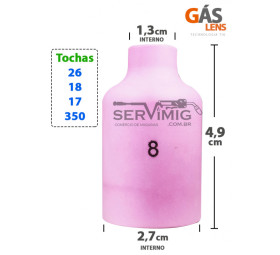 Bocal Gas Lens Pesado Tig nº 8 para tochas 26 -17 -18 -350