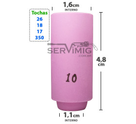 Bocal Ceramico Tig nº 10 para tochas 26 -17 -18 -350