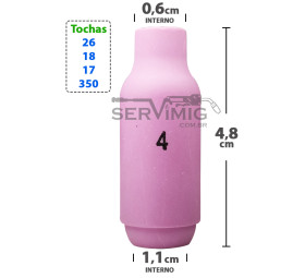 Bocal Ceramico Tig nº 4 para tochas 26 -17 -18 -350