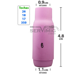 Bocal Ceramico Tig nº 6 para tochas 26 -17 -18 -350