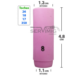 Bocal Ceramico Tig nº 8 para tochas 26 -17 -18 -350