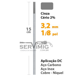  Eletrodo Tungstênio Cério 2% Ponta Cinza 3,2mm (1/8)