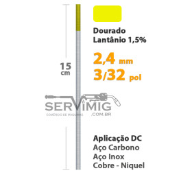 Eletrodo Tungstênio Lantânio 1,5% Ponta Dourada 2,4mm - 3/32 pol