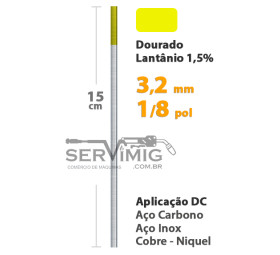 Eletrodo Tungstênio Lantânio 1,5% Ponta Dourada 3,2mm - 1/8 pol