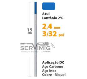 Eletrodo Tungstenio Lantanio 2% - Ponta Azul 2,4mm - 3/32 pol