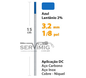 Eletrodo Tungstenio Lantanio 2% - Ponta Azul 3,2mm - 1/8 pol