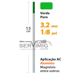 Eletrodo Tungstênio Puro 99,5% - Ponta Verde 3,2mm - 1/8 pol