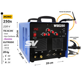 TIG - Eletrodo AC/DC WSE 250A - Mono 220V + Tocha e Cabos