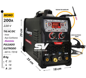 TIG - Eletrodo AC/DC Saints 200A - Mono  220V + Tocha e Cabos
